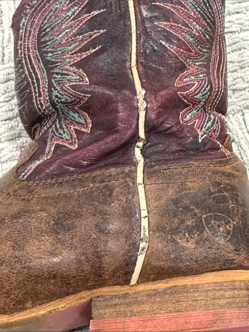 Ariat Brown Leather Kids Cowboy Boots with Burgundy Shaft